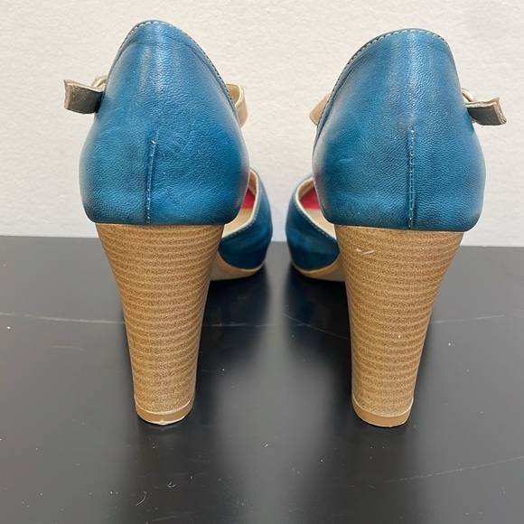 Le Style open toe strap leather heels 6.5 platform pink blue nude summer shoe - Picture 7 of 11